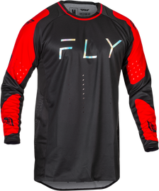 Fly Racing Evolution DST Jersey in black and red, size large, featuring lightweight, breathable fabric and sporty design.