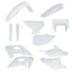 Acerbis full plastic body kit in white for motorcycle, showing assembled panels and clean surface finish.
