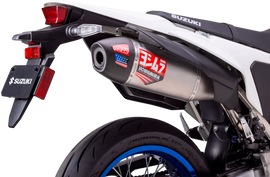 Yoshimura Street RS-12 slip-on exhaust for Suzuki motorcycles, featuring stainless steel construction and sleek design.