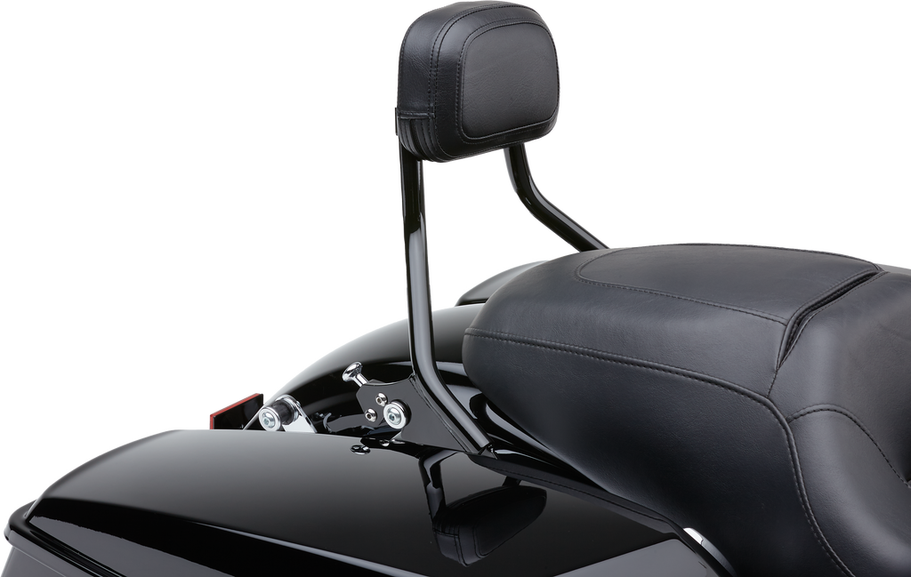 Cobra detach backrest short in black for Flh/Flt motorcycles, compatible with 1997-2008 Harley Davidson models.