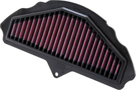 K&N Air Filter 741008 for improved engine airflow, showing a close-up of the high-performance reusable air filter.