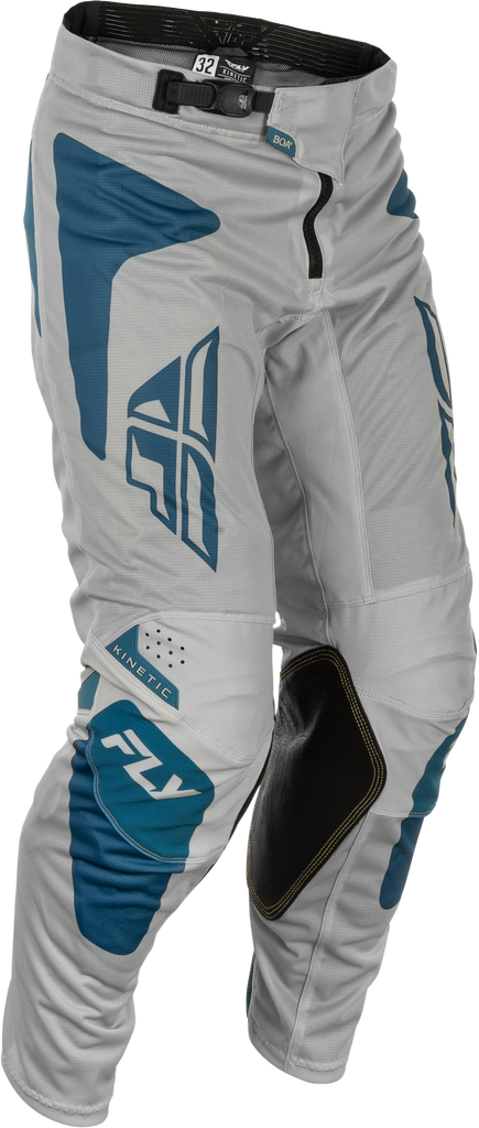 Fly Racing Kinetic Mesh Sym Pants in grey and blue, size 34, featuring lightweight, breathable mesh fabric for riding comfort.