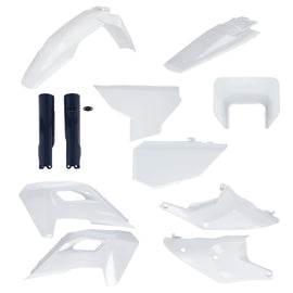 Acerbis full plastic body kit for Husqvarna motorcycle, including various black and white plastic panels and parts.
