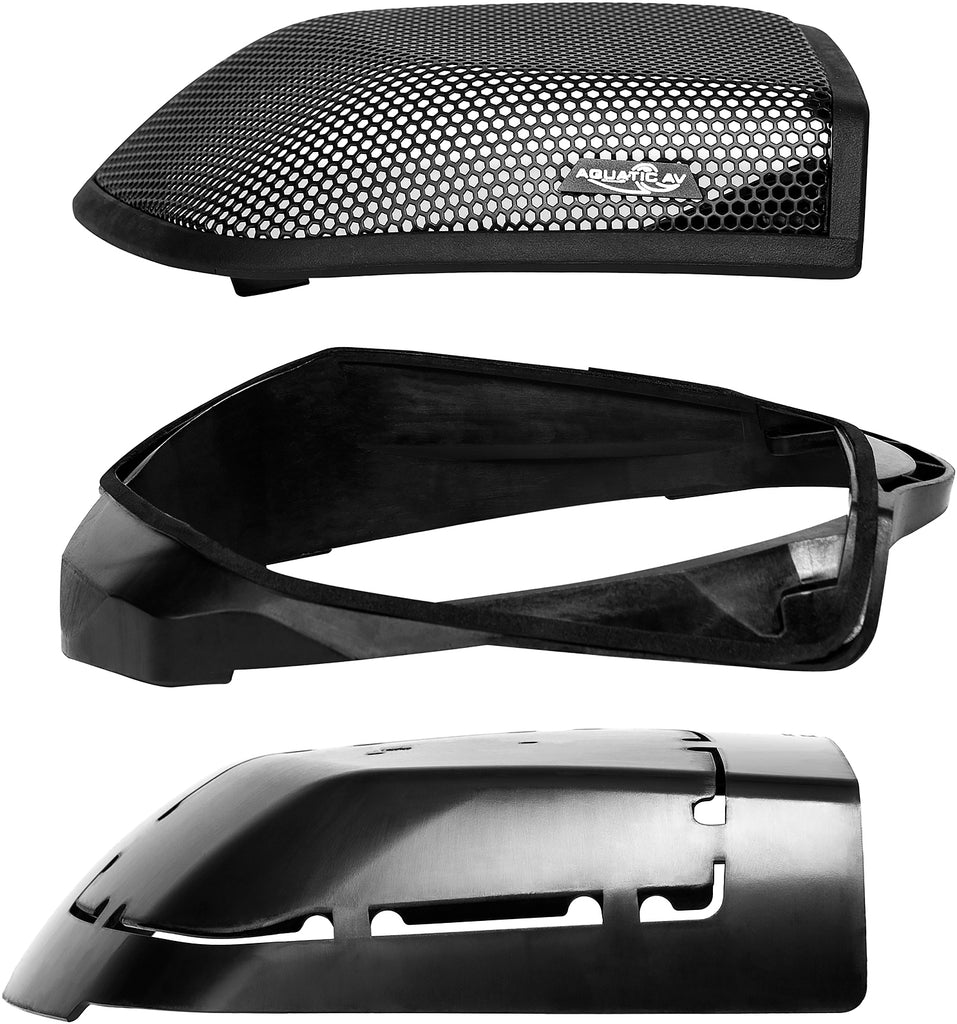 Aquatic AV Ultra 6x9 saddlebag kit for 2014 and up Yamaha Flt motorcycles, includes audio and communication components in saddlebag storage.