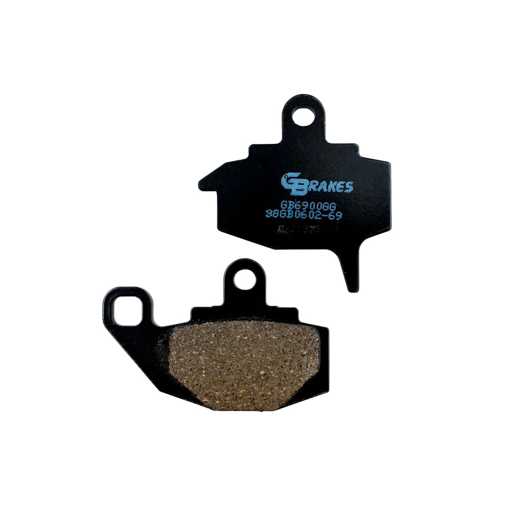 GBRAKES front and rear brake pads, model 17-060269, showing metal backing plates and brake lining for vehicle braking system.