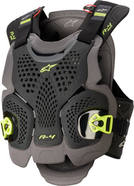 Alpine Star A-4 Max Chest Protector in black, anthracite, and fluorescent yellow, XL size, protective gear for motocross riding.