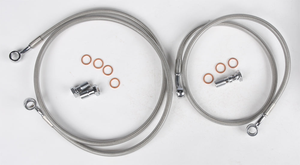 Streamline front brake line for Polaris RZR XP 900, durable steel braided hose with fittings, designed for off-road performance.