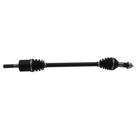 All Balls 8 Ball Extreme Axle front view showing black metal axle with branded components for motorcycle or ATV.