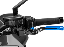 Blue PUIG Clutch Lever 4.0 Fold and Extend, motorcycle lever with ergonomic design for easy handling.