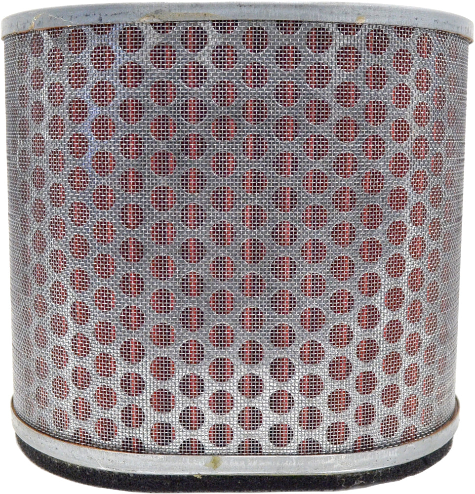 Emgo 78-9332 air filter for motorcycles, showing the cylindrical filter element with rubber edges and metal mesh support.