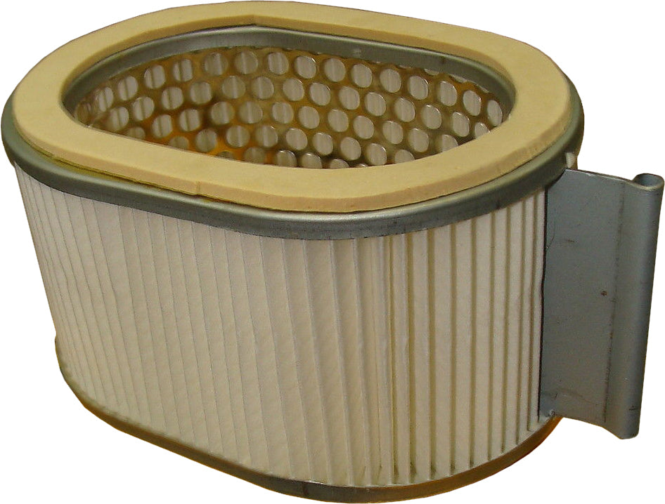 Emgo Air Filter 78-9421, a replacement air filter for motorcycle engines, with a black rectangular design and pleated filter material.
