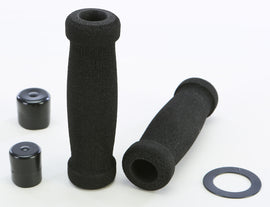 Black Emgo Foam Grips Street 7/8 inch x 5 inches, motorcycle handlebar grips with textured surface for comfortable grip.
