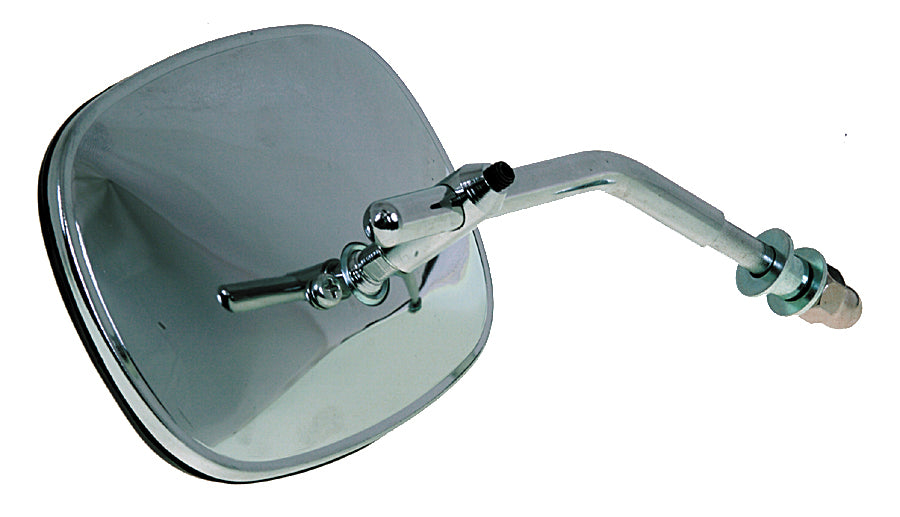 Chrome Emgo Bolt-Thru Mirror for motorcycles, featuring a sturdy design and reflective surface for clear rear visibility.