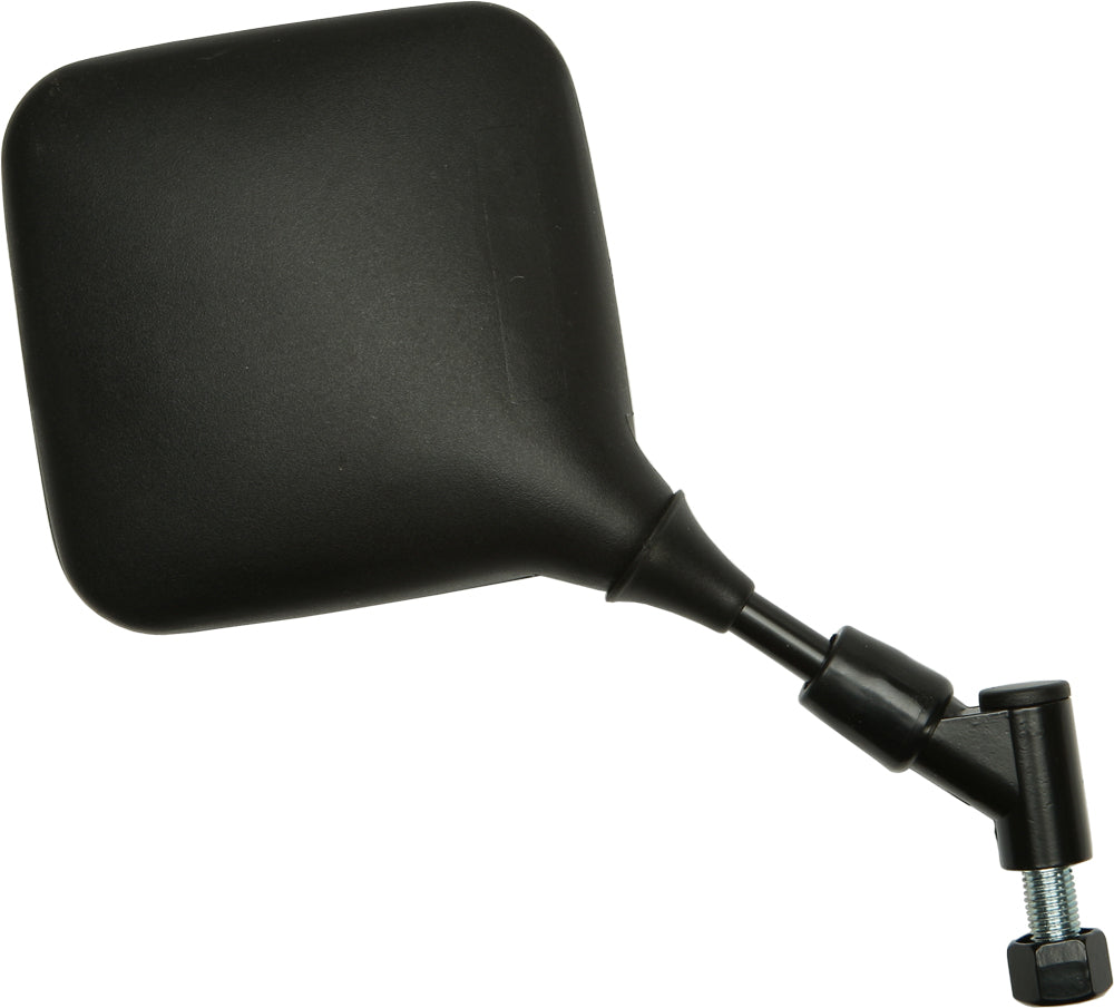 Emgo right motorcycle mirror for Suzuki, black plastic housing with adjustable arm and reflective mirror surface.