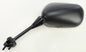 Black left motorcycle mirror by Emgo, model Kaw 56-9936, showing the reflective glass and mounting arm.