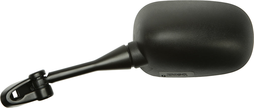 Left side Emgo motorcycle mirror, universal fit, durable black finish, designed for Honda models, provides clear rear visibility.