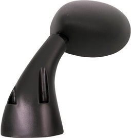Emgo left side motorcycle mirror for Suzuki, black finish, round shape, mounted on a metal arm with adjustable joint.