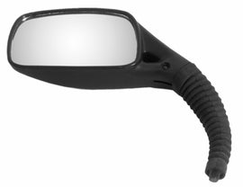Emgo Mark II left motorcycle mirror with black finish, featuring a round reflective surface and adjustable arm for enhanced visibility.