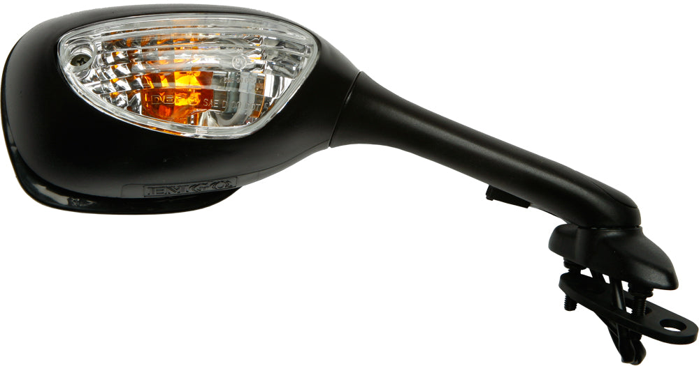Black right-side motorcycle mirror by Emgo for Suzuki models, featuring a sleek design and durable construction.