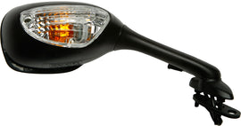Black right-side motorcycle mirror by Emgo for Suzuki models, featuring a sleek design and durable construction.