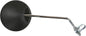 Black 10-inch Emgo round clamp-on mirror for motorcycles, featuring a sturdy design and easy installation.