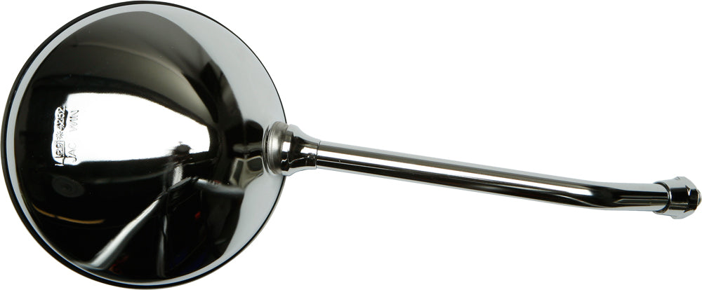 Emgo 8-inch chrome round motorcycle mirror with stem, designed for motorcycle handlebars, featuring a reflective glass surface.
