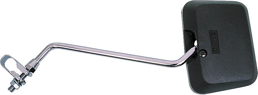 Black Emgo square clamp-on mirror, 10-inch, with sturdy mounting bracket for motorcycle or bike handling.