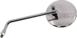 Emgo universal motorcycle mirror with 10mm hon mount, round reflective surface, and black adjustable arm for enhanced visibility.
