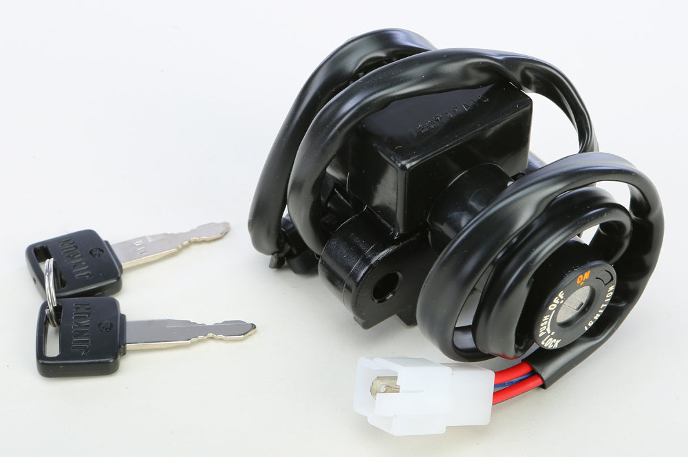 Emgo ignition switch for Honda motorcycles, showing the black switch with metal terminals and mounting base.