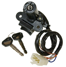 Emgo ignition switch for Kawasaki, model 56-5862, black switch with wiring, designed for motorcycle ignition systems