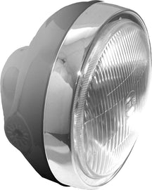 Emgo headlight in black for motorcycle, 6 1/4-inch Hon style, model 56-64313, showing the round headlight with mounting brackets