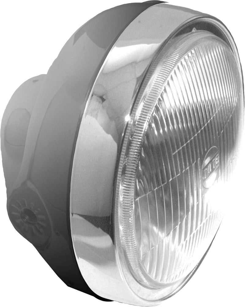 Emgo black 6 1/4-inch headlight hon-style for motorcycles, featuring a round shape and durable design.