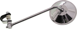 Emgo 8-inch round silver clamp-on mirror for motorcycles and bikes, featuring a durable metal frame and adjustable mounting.