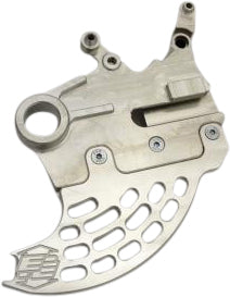 Enduro Engineering rear disc guard for brakes, showing black protective cover with mounting brackets on a motorcycle.