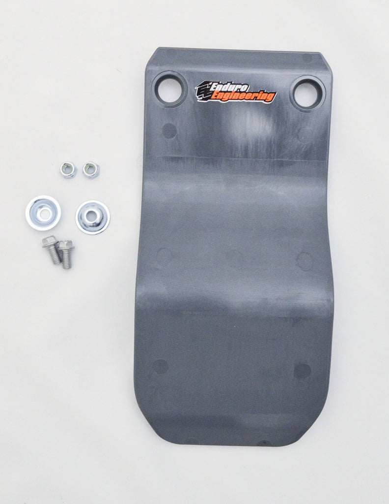 Enduro Engineering skidplate linkage guard for motorcycle protection, showing durable metal construction and mounting points.