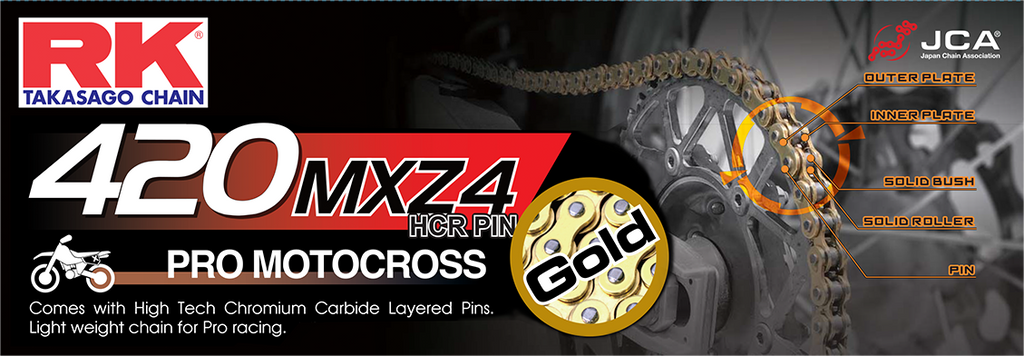 Excel Wheel Components Gb420mxz4 gold 420 drive chain with 120 links, used for bicycle or motorcycle drivetrain systems.