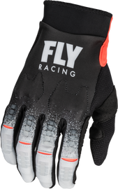 Fly Racing Evolution Dst gloves in black and grey, XS size, showing padded palms and adjustable wrist closure.