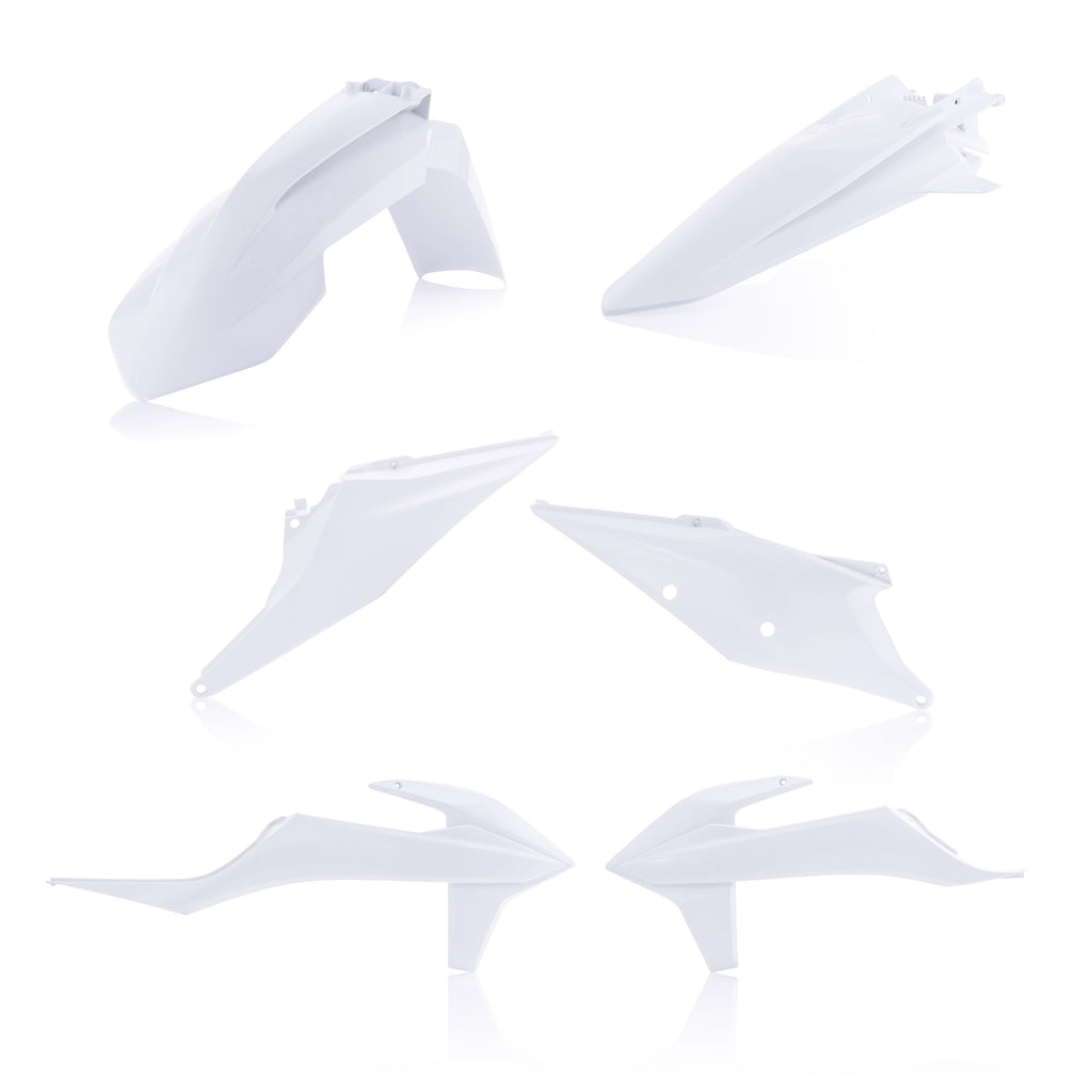 Acerbis white plastic kit with various panels and parts, designed for motorcycle or dirt bike customization and repair.