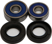 Load image into Gallery viewer, All Balls front and rear wheel bearing and seal kit, drive type, with multiple bearings and seals arranged in the package.