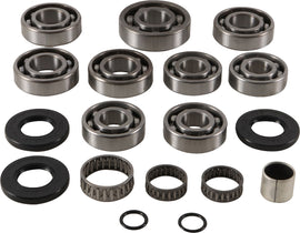 All Balls transmission bearing and seal kit 229-1024 with various bearings and seals laid out for motorcycle or vehicle repair.