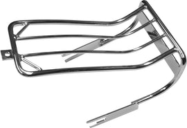 HardDrive chrome luggage rack for FXWG and FXST Bobtail fender on motorcycle, featuring sturdy metal construction and sleek finish.