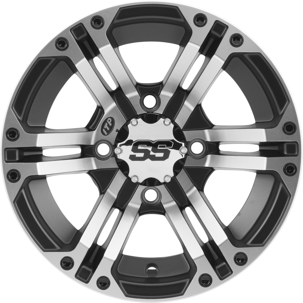 ITP Ss212 Mac off-road wheel 14x8 inches, 4/110 bolt pattern, 5+3 offset, black finish with rugged off-road design
