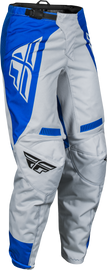 Fly Racing Women's F-16 Pants in Arctic Grey and Blue, size 15/16, showcasing durable riding gear with reinforced panels.
