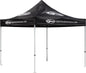 Black 10x10 aluminum canopy with GMAX top, sturdy frame, ideal for outdoor shade and protection in commercial or recreational spaces.
