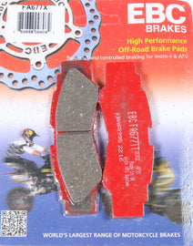 EBC Motorcycle Brakes Carbon X Series brake pads Fa677x with black friction material and metal backing plate for motorcycle braking system.