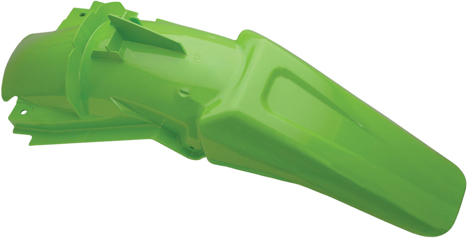 Green Acerbis rear fender for motorcycles, showing the curved plastic design and mounting points.