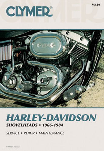 Clymer repair manual for Harley 74/80 4-speed motorcycle, showing detailed pages of technical diagrams and instructions.