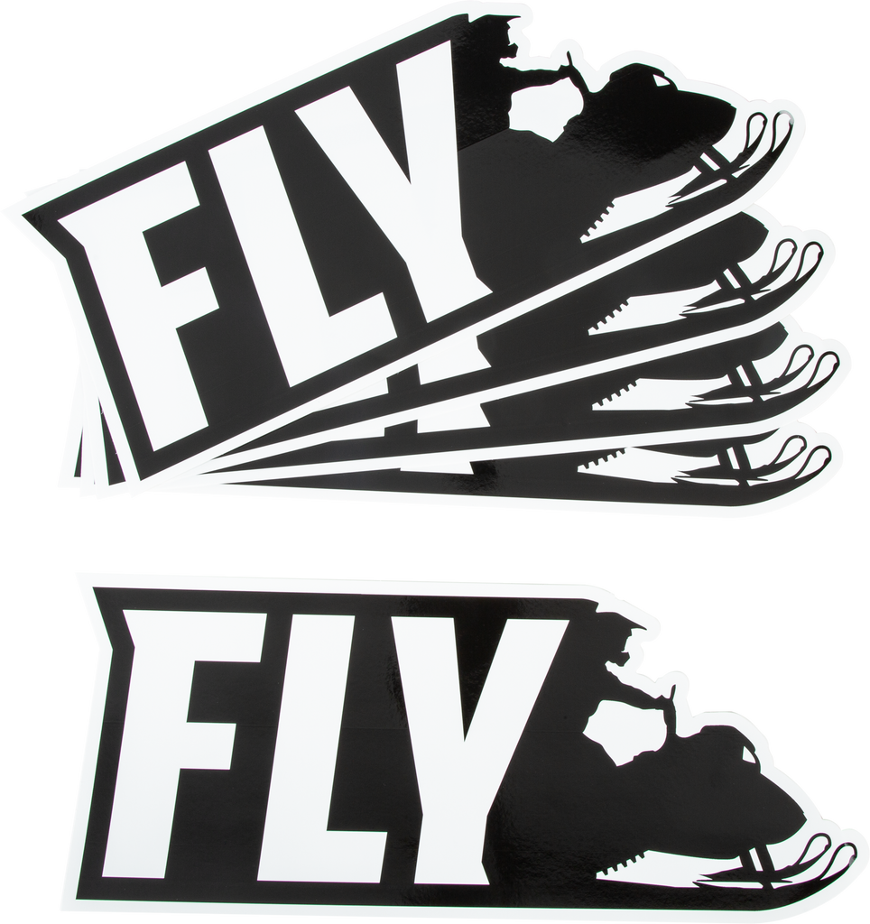 Fly Racing Fly Snow 2021 sticker pack with five 15-inch rider stickers, featuring bold graphics and the Fly Racing logo.