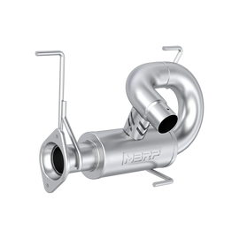 MBRP Exhaust single slip-on system with chrome finish and 5-inch performance muffler, designed for enhanced motorcycle exhaust flow.