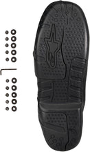 Load image into Gallery viewer, Alpine Star Tech-7s black sole motorcycle racing boots, size 5, featuring reinforced construction and sleek black design.